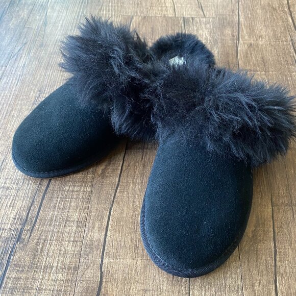 UGG SCUFF SIS BLACK SHEARLING CUFFED SLIPPERS SHOES US 7 - Picture 1 of 7